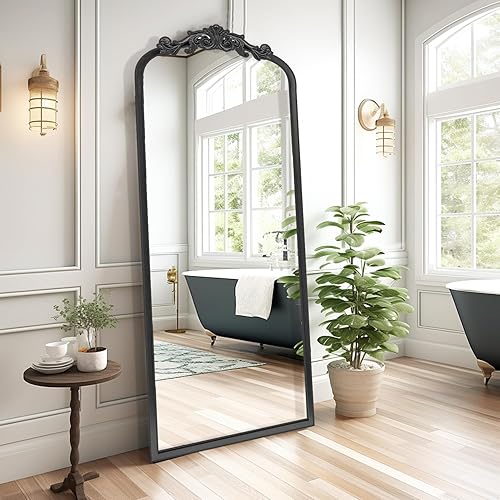 AIXI HOME Arched Black Antique Full Length Wall Mirror 22"x65", Arendahl Elegant Floor Vintage Mirror with Ornate Matel Frame, Baroque Inspired Home Decor for Bedroom/Living Room/Hallway - Black - 65"L x 22"W