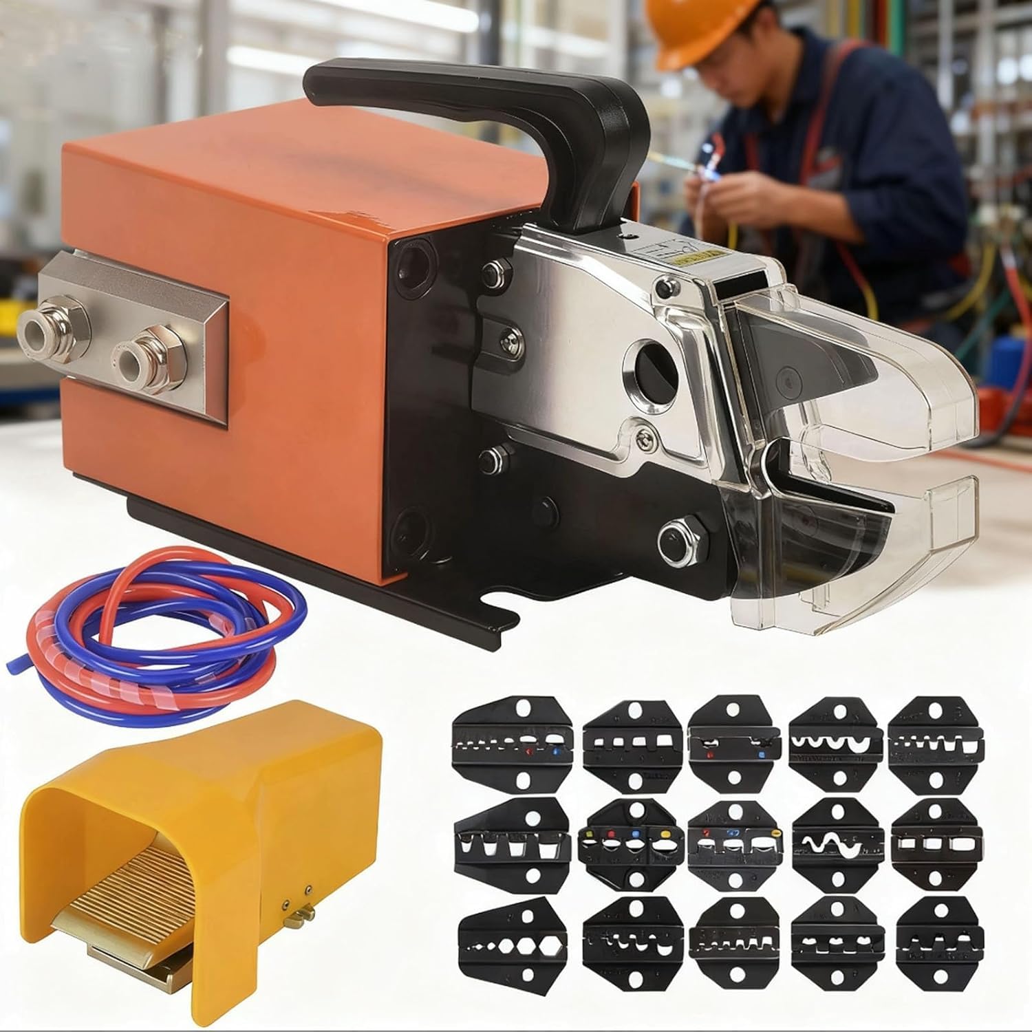 GYKOZY Pneumatic Crimping Tool, Air Powered Wire Terminal Crimping Machine Crimping Up to 16mm2, Pneumatic Crimper Plier Machine for Many Kinds of Terminals