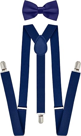 trilece Mens Suspenders and Bow Tie Set Adjustable Y-Back Suspenders with Matching Bow Tie for Weddings and Formal Wear
