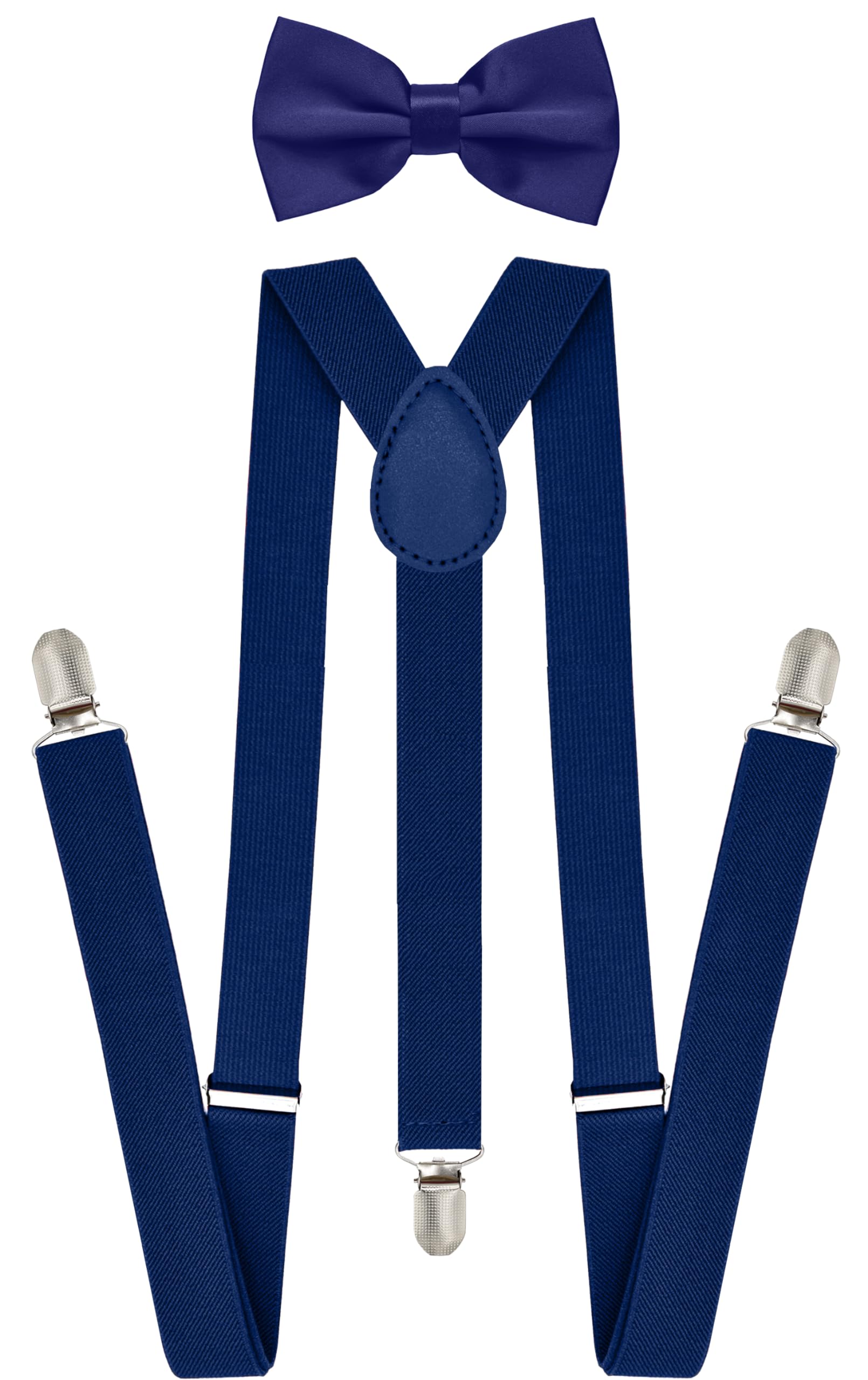 Suspenders and Bowtie Set for Men Women Adults - Adjustable Elastic Y Back Style Suspender Bow Tie (Navy Blue Set)-image-16