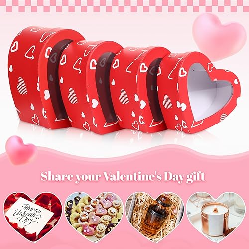 Miniatura 4 de Engrowtic 4 cajas en forma de corazón para el día de San Valentín con tapa de ventana transparente, cajas de regalo en forma de corazón, cajas de