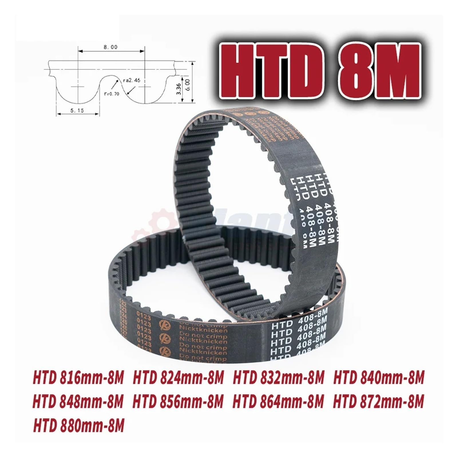 Correa dentada de caucho HTD 8M | Perimeter840 848 856 mm HTD8M Ancho de accionamiento de la máquina 15 ~ 50 mm(HTD 848mm-8M,5PCS_BELT WIDTH 40MM)