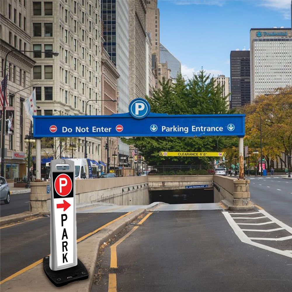 BERRY Poteau de délimitation flexible de 110 cm avec base lestée de 10 kg – Borne de circulation rebondable robuste avec poignée de transport – Idéal pour les parkings, les hôtels et la gestion