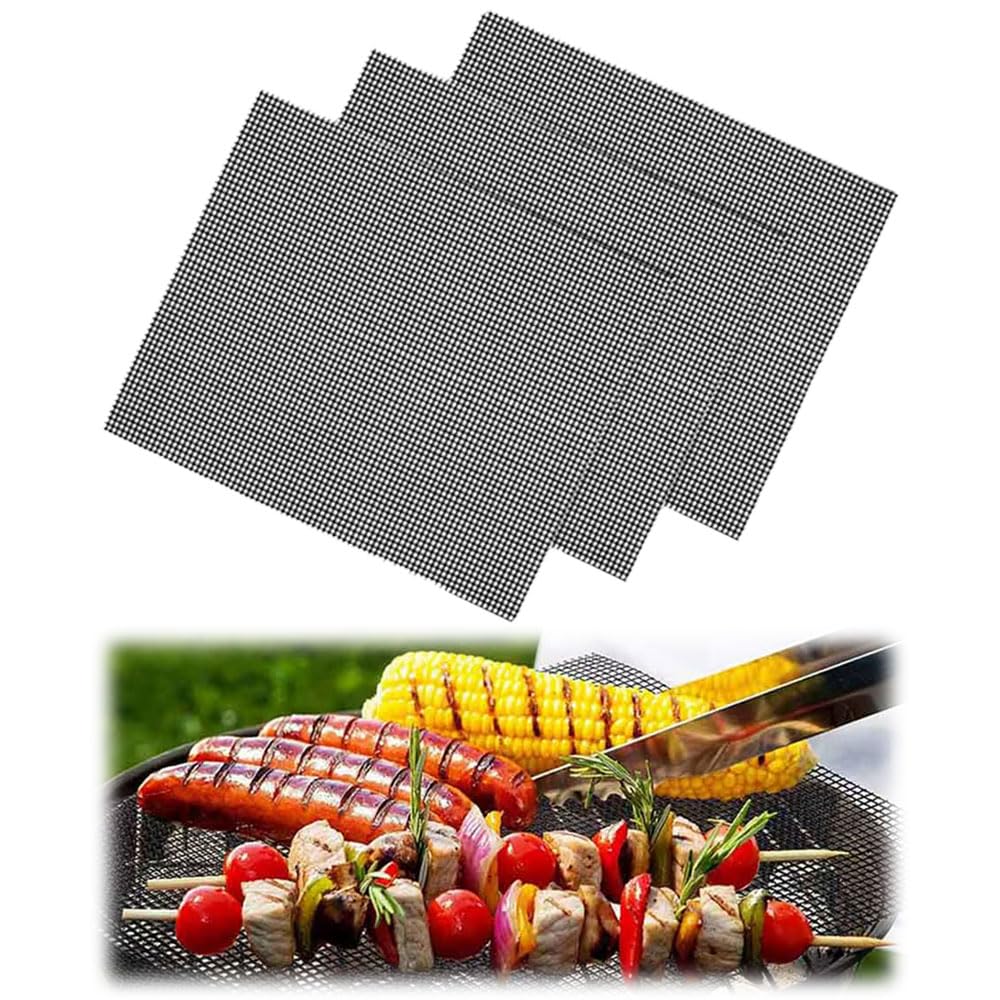 NIHOOOOH バーベキューシート 3枚セット 40×30cm フッ素樹脂加工 バーベキュー 網用 グリルシート 黒 網焼き 焼き肉 魚焼き用