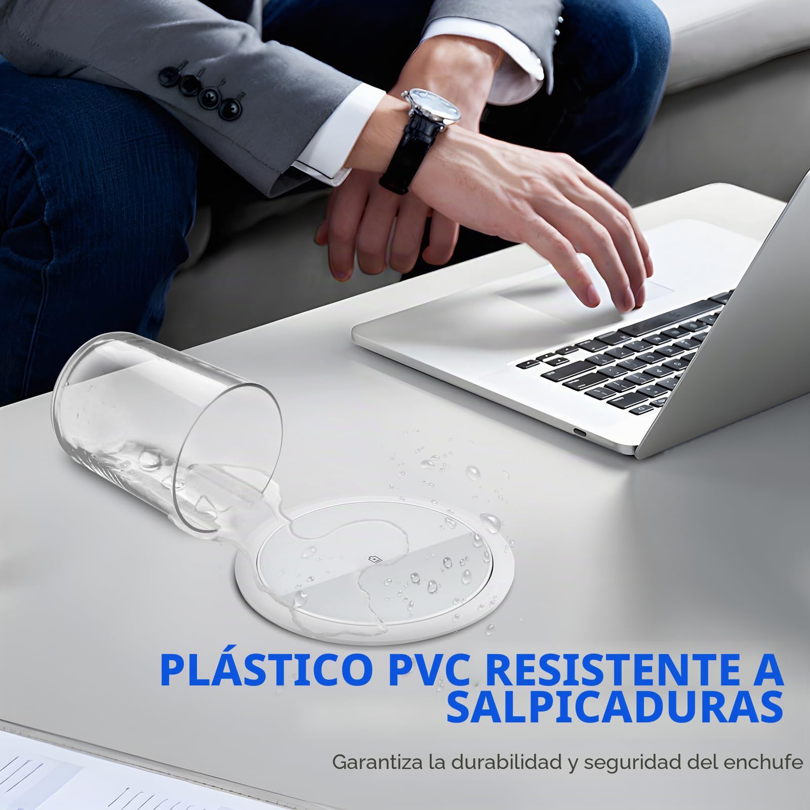 Regleta de toma empotrable para encimera, multienchufe empotrable, toma de mesa retráctil con 3 enchufes, 1 USB-C y 1 USB-A - Mesa retráctil - con cargador inalámbrico (blanco)