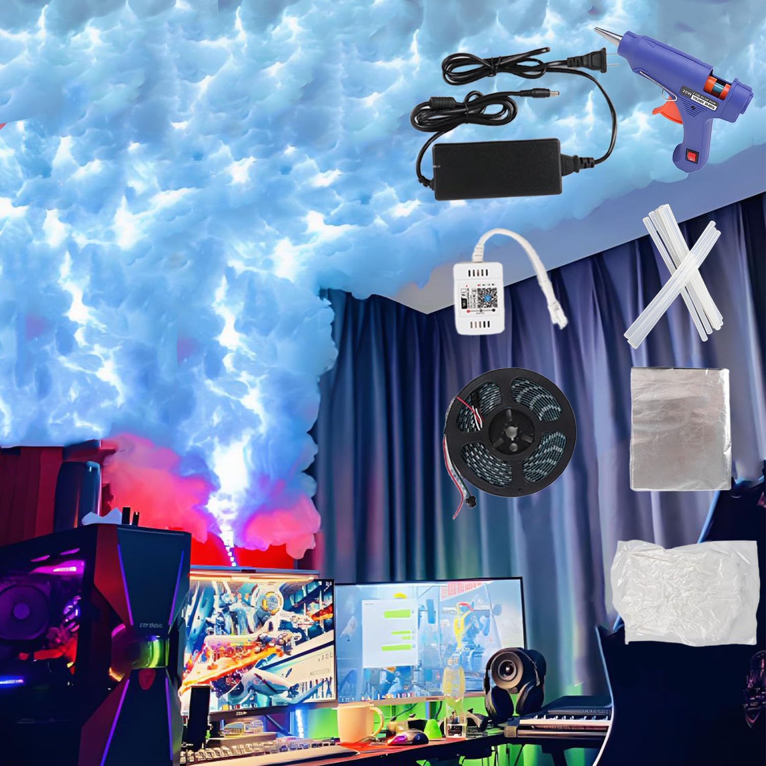Lampa LED 3D Chmura burzowa zrób to sam Inteligentna lampa ścienna Chmura LED Wielokolorowa zmieniająca się taśma świetlna do burzowego sufitu idealna do pokoju zabaw, garażu, klubu lub baru, 98 stóp