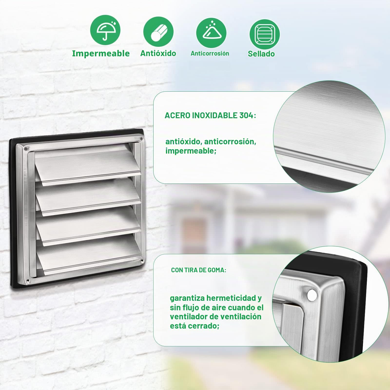 LALAGO Rejilla de ventilación 100mm, Amortiguador de Reflujo Rejilla de protección contra la intemperie de Acero inoxidable con lamas móviles, Rejilla de Lamas Rejilla de ventilación Ø100mm
