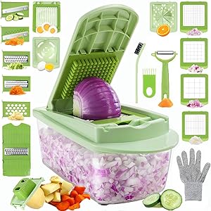 LEPO Vegetable Chopper, Onion Mincer Dicer Mandoline Slicer, 23 in 1 Fruit Food Chopper Vegetable Spiralizer Cutter Egg Slicer Egg Separator Salad Veggie Chopper with 1.7L Container, Lid & One Glove