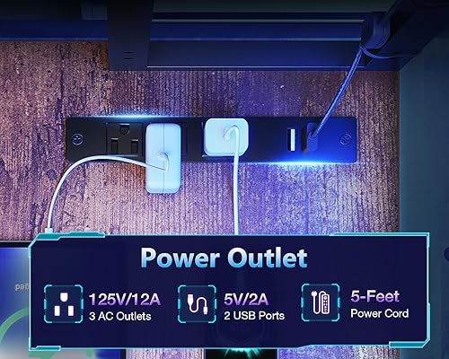 Miniatura 5 de Casaottima Escritorio para juegos con tomas de corriente y luces LED, escritorio reversible en forma de L de 53 pulgadas con estantes y bolsa de