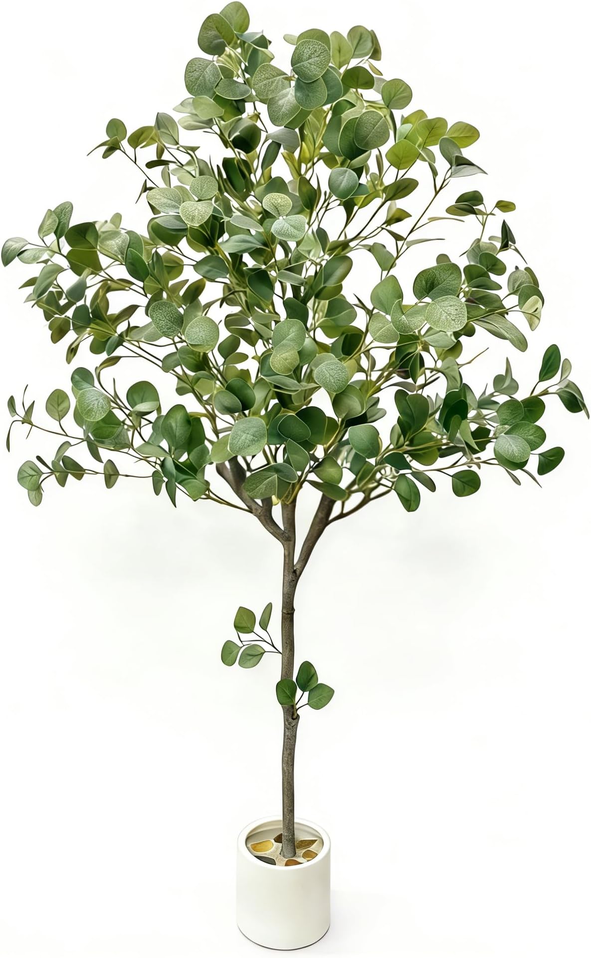 5FT Artificial Eucalyptus Tree, Lifelike Fake Floor Plant with Silver Dollar Silk Leaves & Real Touch Texture and Adjustable Branches for Home Office Livingroom Decor Indoor(Green Stems)