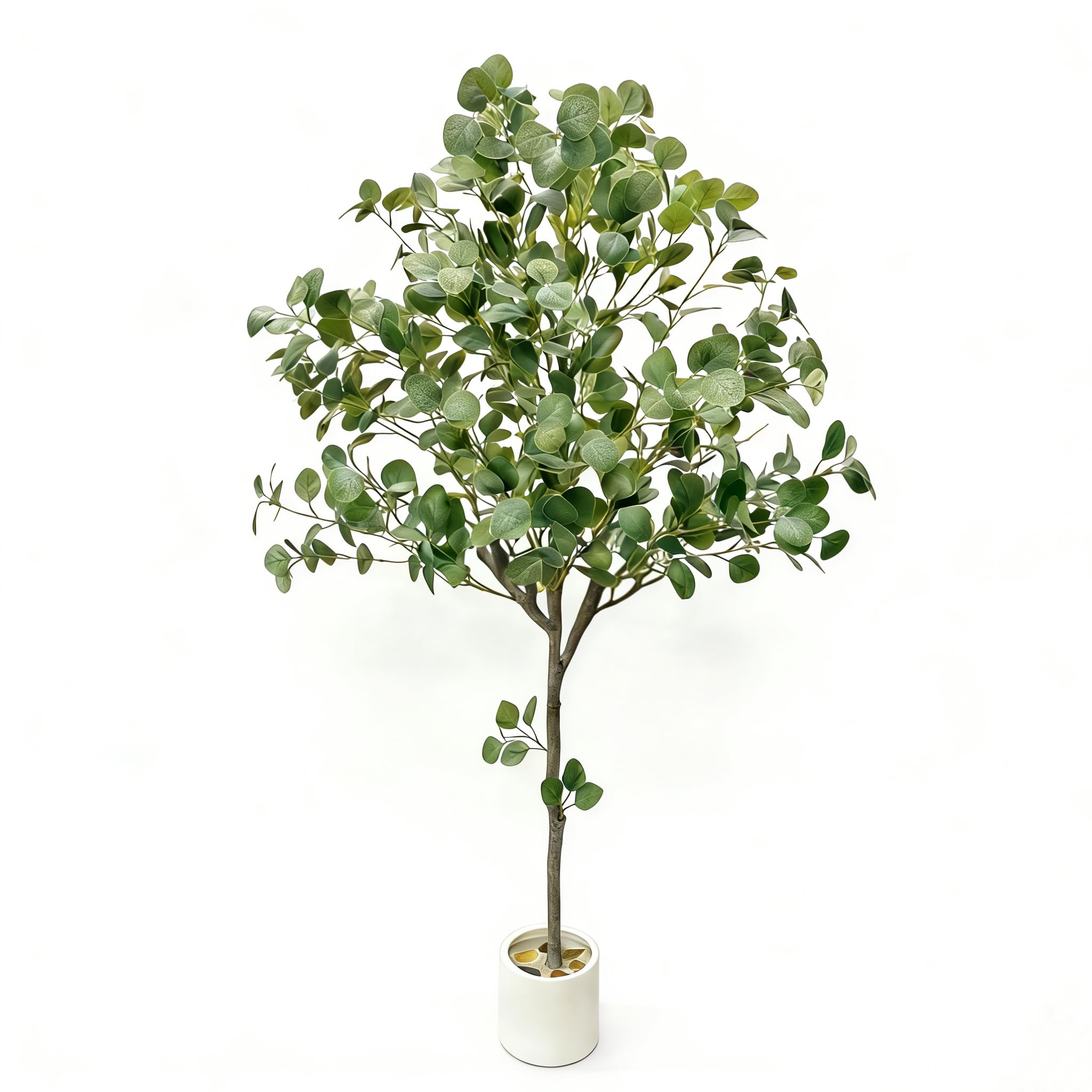 5FT Artificial Eucalyptus Tree, Lifelike Fake Floor Plant with Silver Dollar Silk Leaves & Real Touch Texture and Adjustable Branches for Home Office Livingroom Decor Indoor(Green Stems)