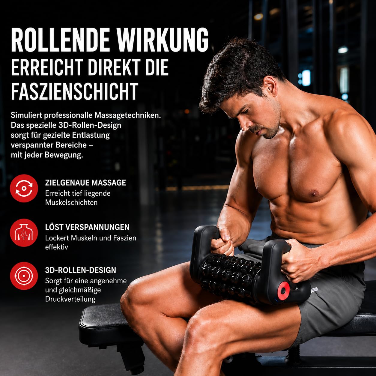 MoCho® Faszienrolle Elektrisches Rollen-Massagegerät mit 8 rotierenden Massagerollen, kabellos & wiederaufladbar, 5 Intensitätsstufen, Tiefengewebsmassage für Rücken, Nacken, Beine, Arme & Faszien