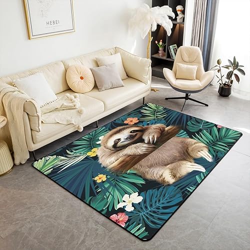 Miniatura 1 de jejeloiu Alfombras de perezoso para sala de estar, dormitorio, alfombras decorativas de hoja de palmera, decoración de animales lindos, alfombra