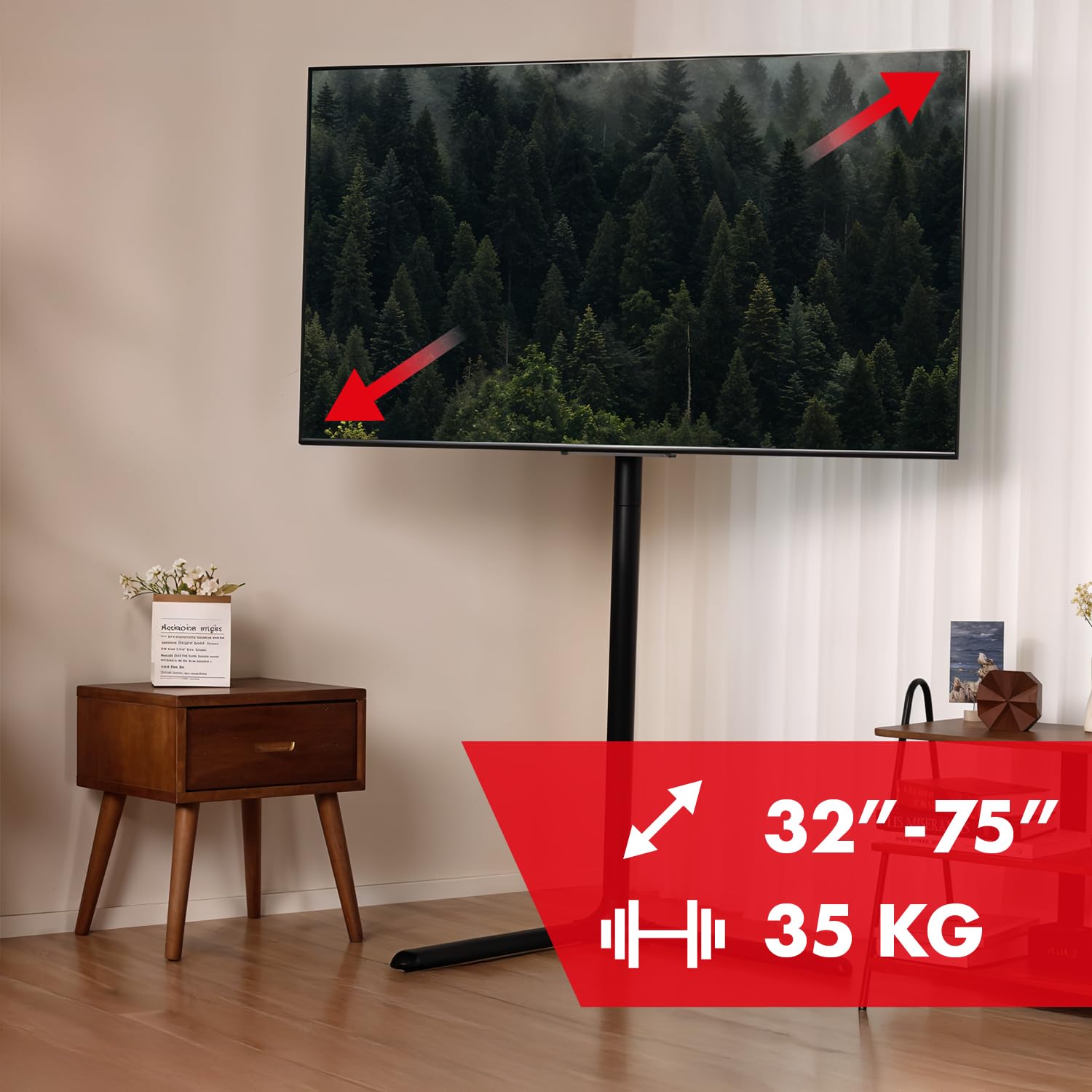 Maclean TV Bodenständer 32"-70" bis 40kg | VESA 200x200-400x400 | Schwenkbar Höhenverstellbar Kabelmanagement | TV-Halterung für Fernseher und Monitore | Stabiler Standfuß für Flexible Positionierung