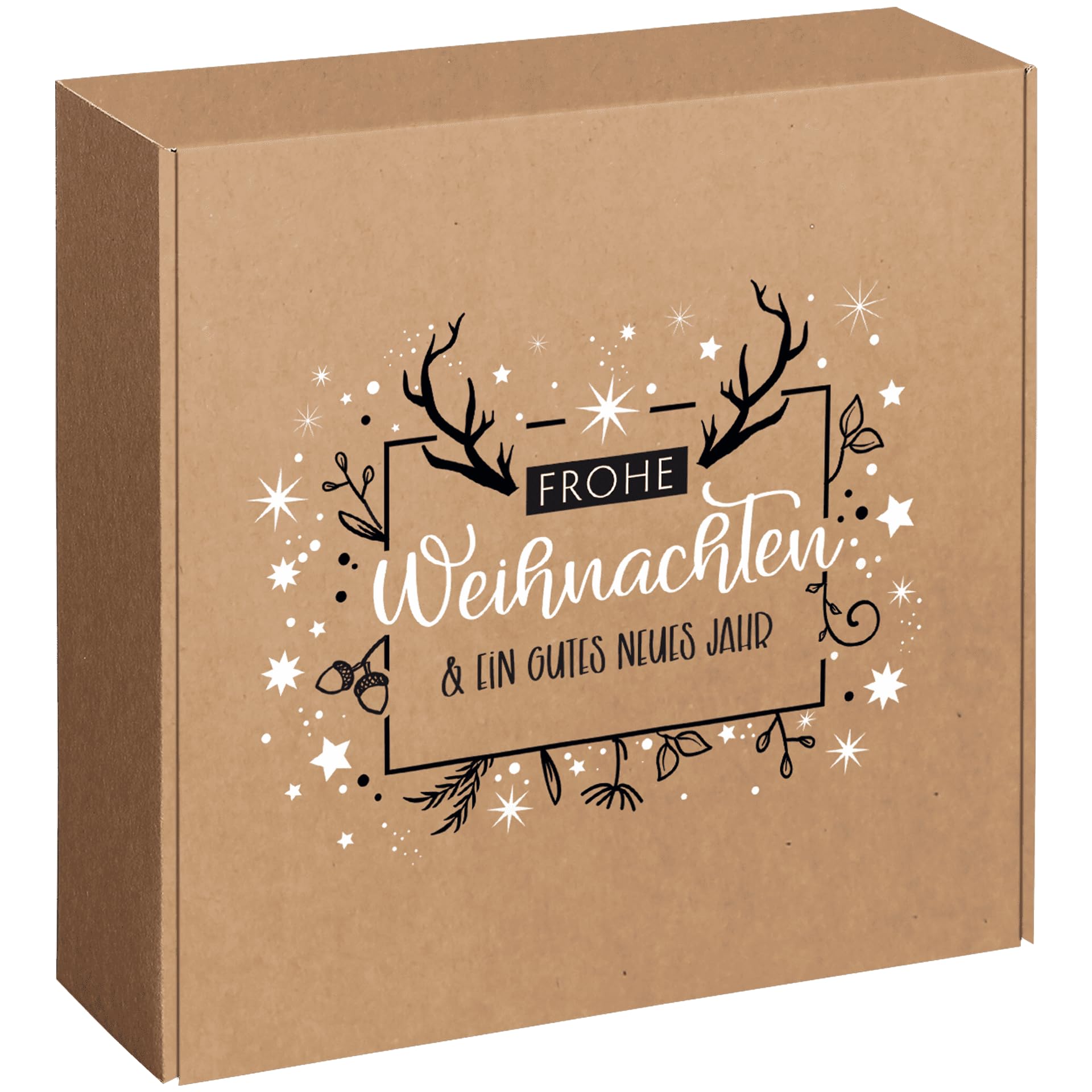 [BOXXCO] 25 Stück Geschenkboxen Frohe Weihnachten groß 293x295x95 mm - Stabiler Präsentkarton aus Wellpappe mit Weihnachtsmotiv für Festliche Geschenke