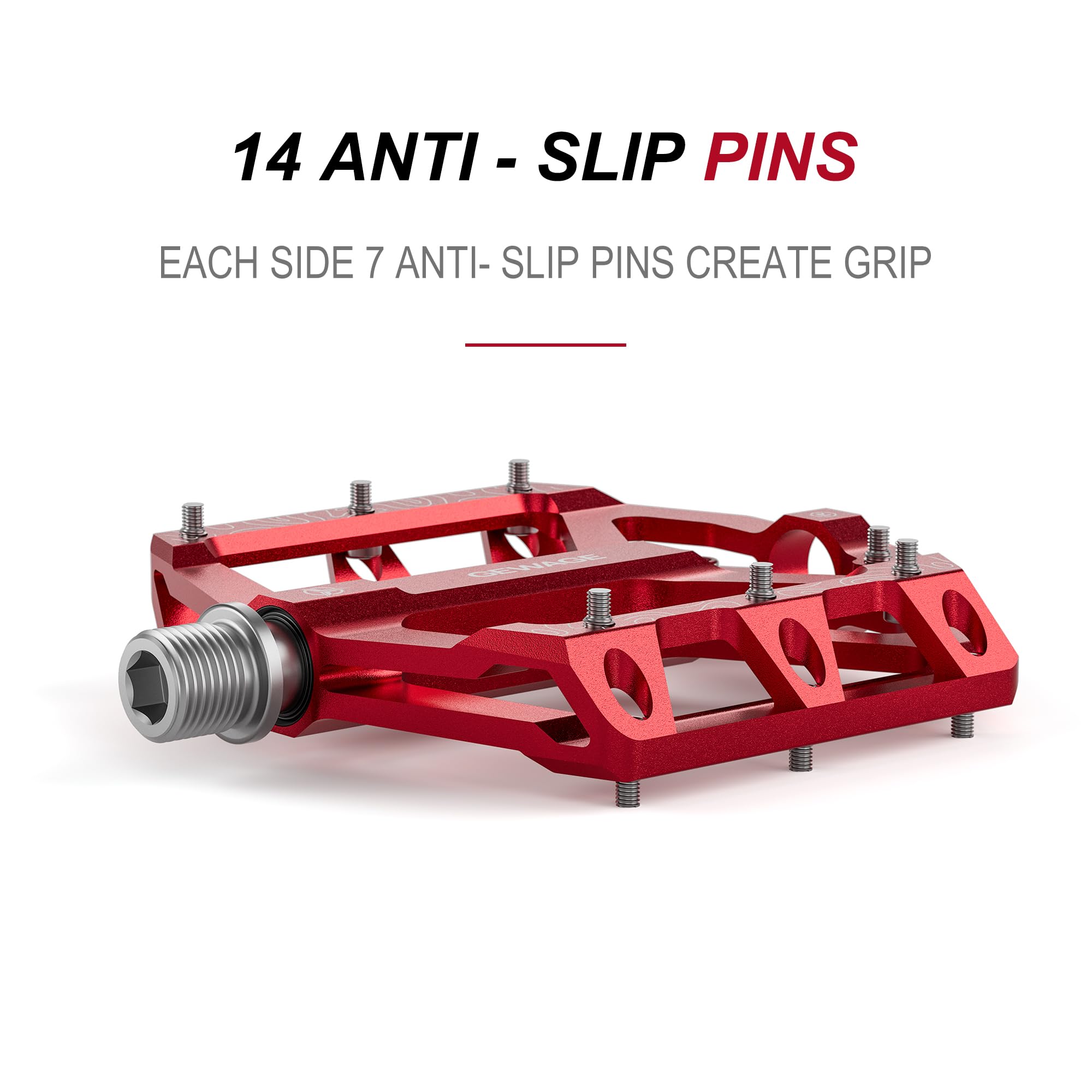 GEWAGE Set pedali per MTB – Pedali piatti per Mountain Bike e Gravel Bike, antiscivolo e durevoli, in lega di alluminio, fresati a CNC, asse 9/16", installazione facile