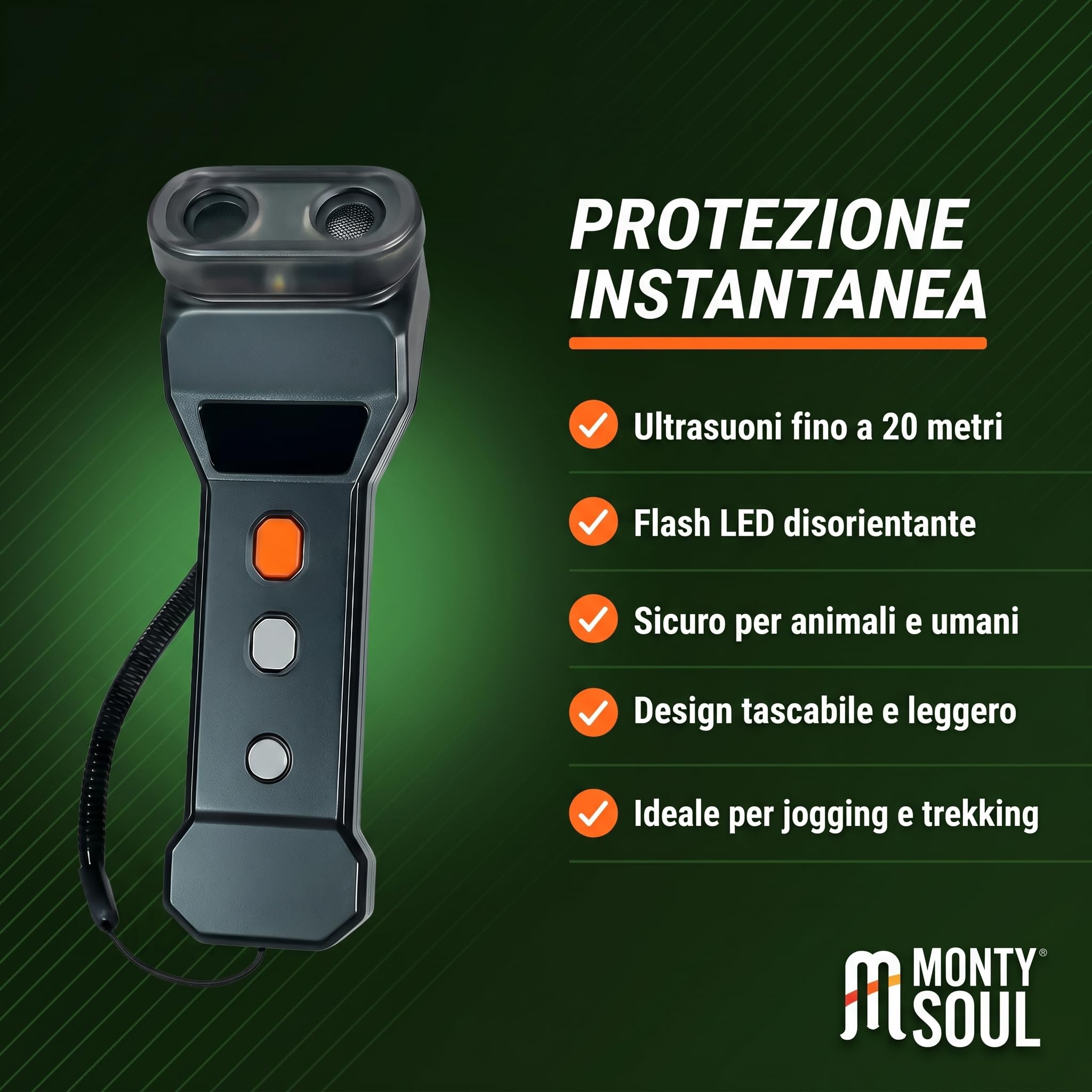 Power Dog Dissuasore Ultrasuoni per Cani Aggressivi con Luce LED Flash - Repellente Professionale Portata 20m per Addestramento e Sicurezza - Nero Antracite (Power Dog)