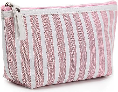 Portable Neoprene Makeup bags for women,8.3"x4.3" Wristlet Bag Zip Coin Pouch for Smart Phone, iPhone, Passport, Credit Cards, Keys Pink Stripes