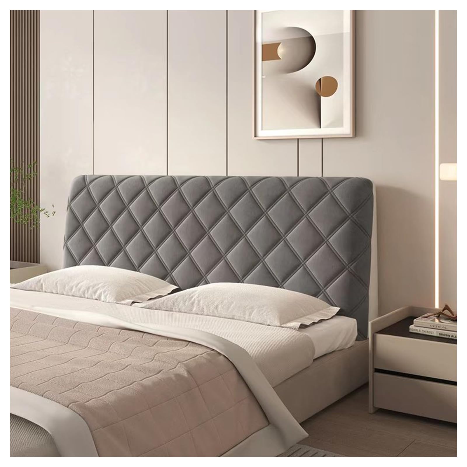 GOFOHIMI Thicken Quilted Headboard Cover,Soft Stretch Bed Headboard Slipcover, Universal Full Size Short Plush Dustproof Protectors for Bedroom Decor,Dark gray,160cm