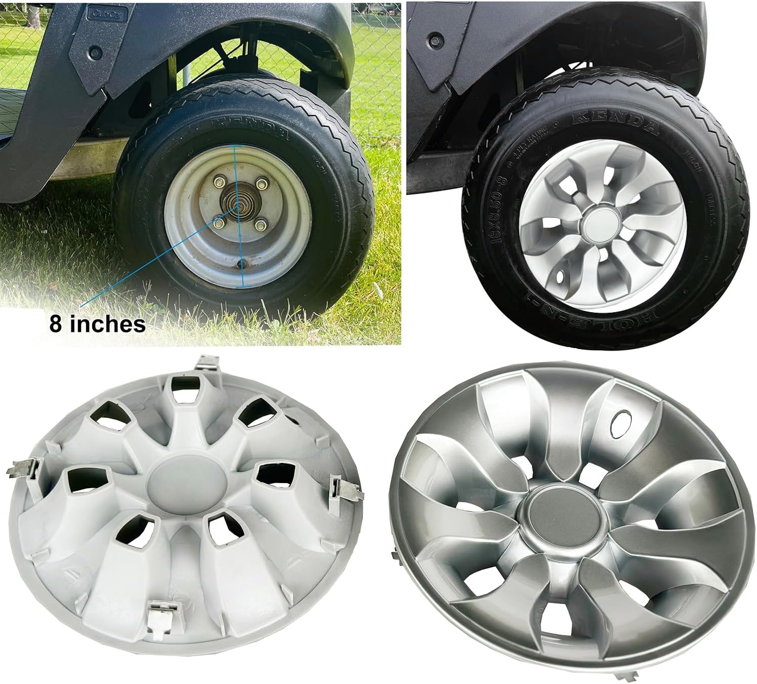 Golf Cart 8" Wheel Covers Hub Caps with 7 Spokes for EZGO Cub Car Yamaha Golf Cart (Set of 4pcs)