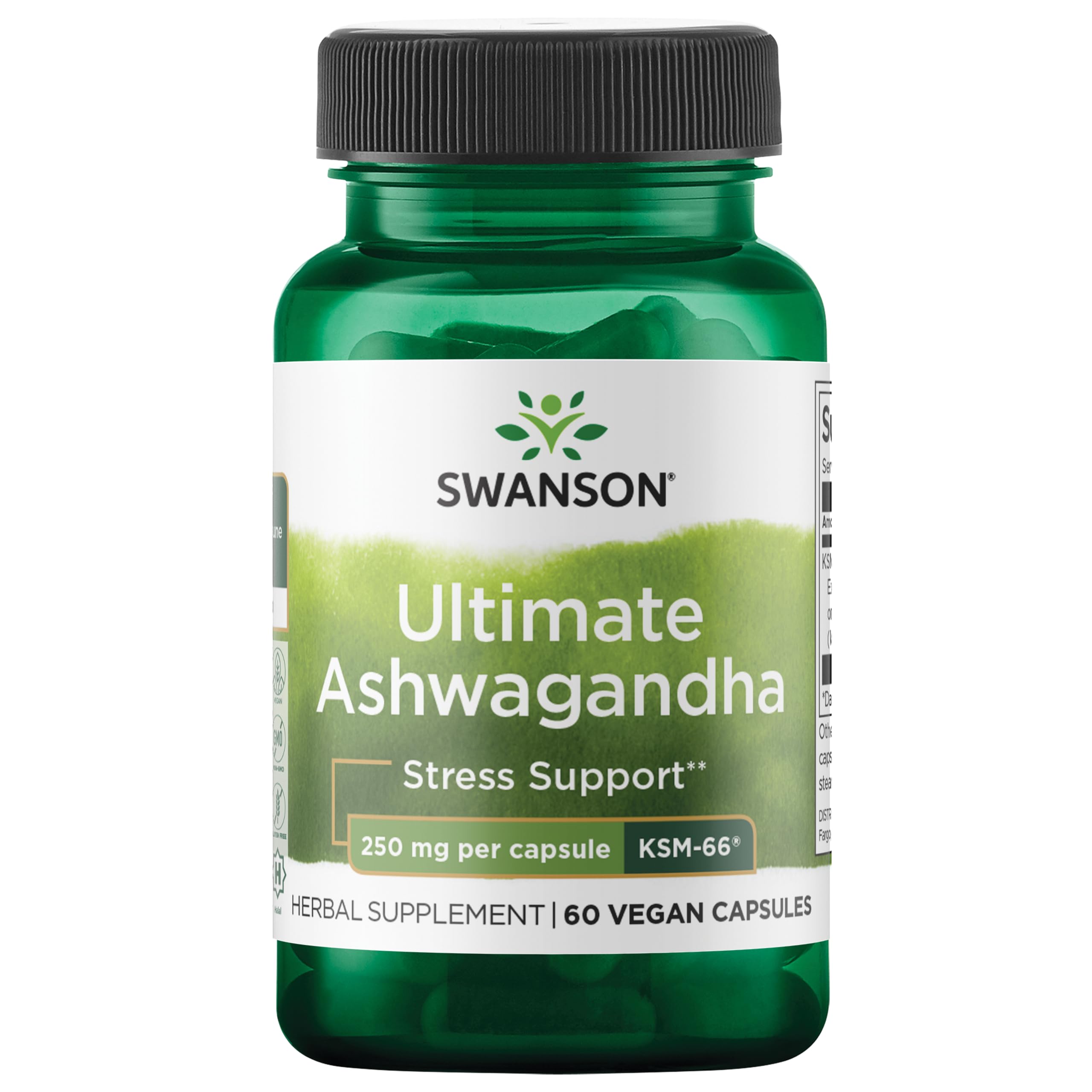 Swanson Ultimate Ashwagandha KSM-66, 250 mg, 60 Veggie Capsules 60 Count (Pack of 1)