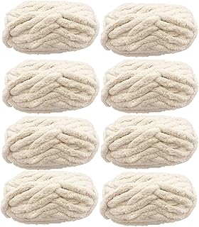 Chunky Chenille Yarn for Blanket, Super Soft Thick Fluffy Jumbo Chunky Chenille-Style Polyester Yarn for Home Décor Projects,Arm Knitting (Beige, 2kg / 63 oz / 220 Yards)