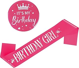 Grevosea Birthday Girl Sash, Birthday Sash Birthday Badge Birthday Girl Decorations Set Includes Birthday Girl Sash and Its My Birthday Badge for Kids Girl Birthday Party Decoration