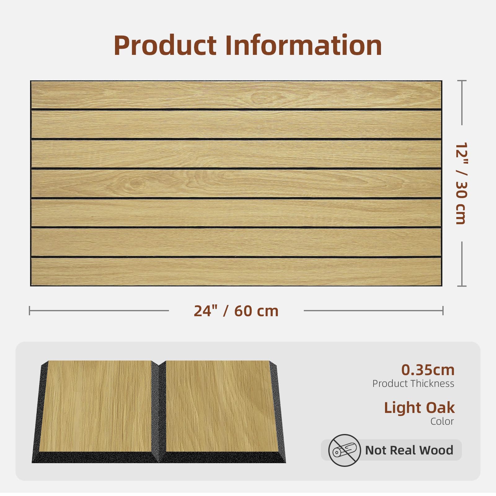WADILE Panneaux Muraux à Lattes Bois Autocollants 30×60 cm – Panneaux Muraux Décoratifs en PVC Insonorisants pour Salon et Chambre – Lot de 20
