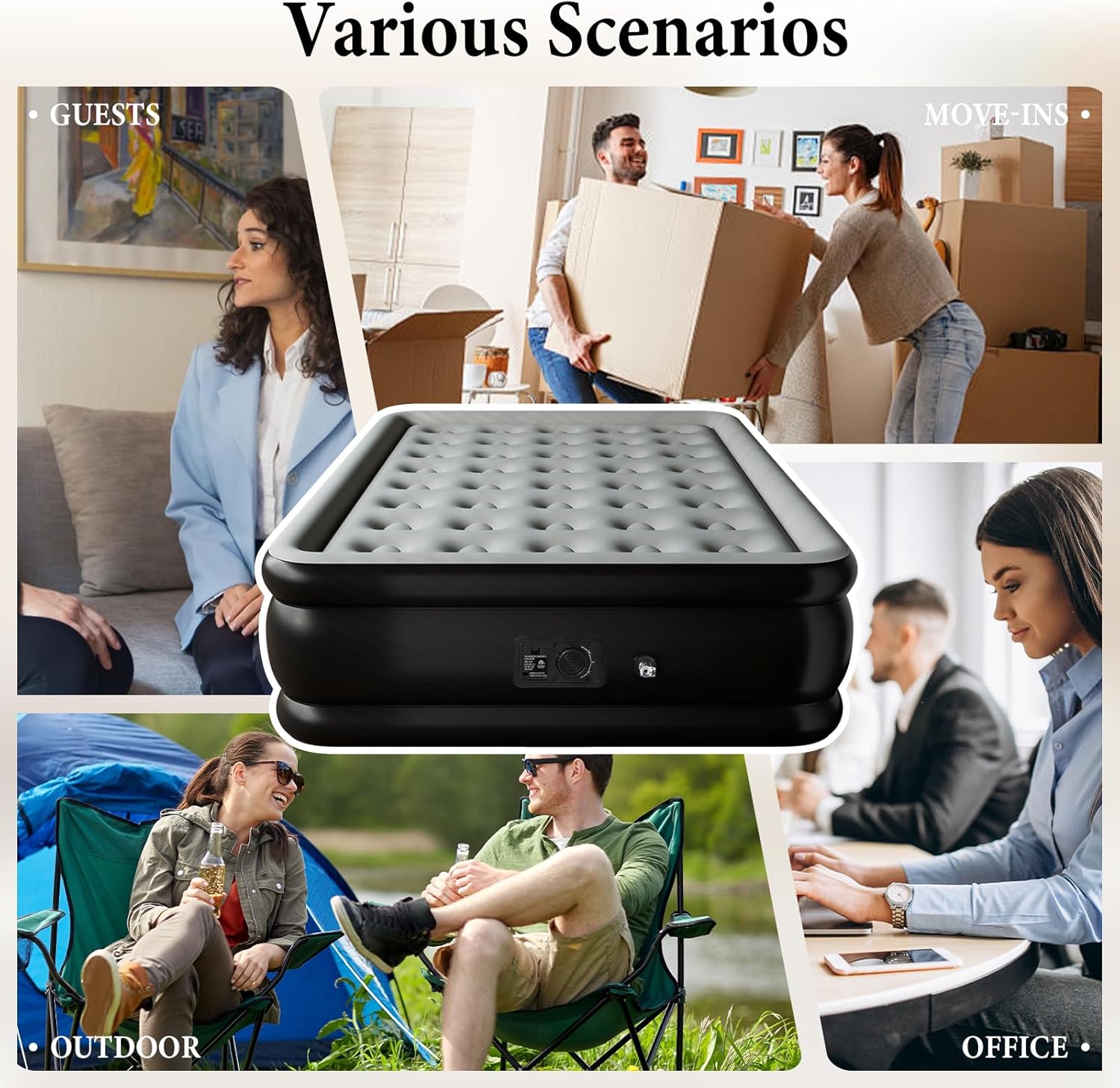 Full Air Mattress with Built in Pump, Inflatable Mattress for Home, Blow up Air Bed 3 Min Quick Inflation and Deflation, Thin Velvet Top, 18'' Full Size Gray