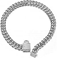 Vista 9 de Collar de cadena de oro para perro, 0.394 pulgadas de ancho, eslabones cubanos para cachorros, acero inoxidable 316L con bloqueo de diamante
