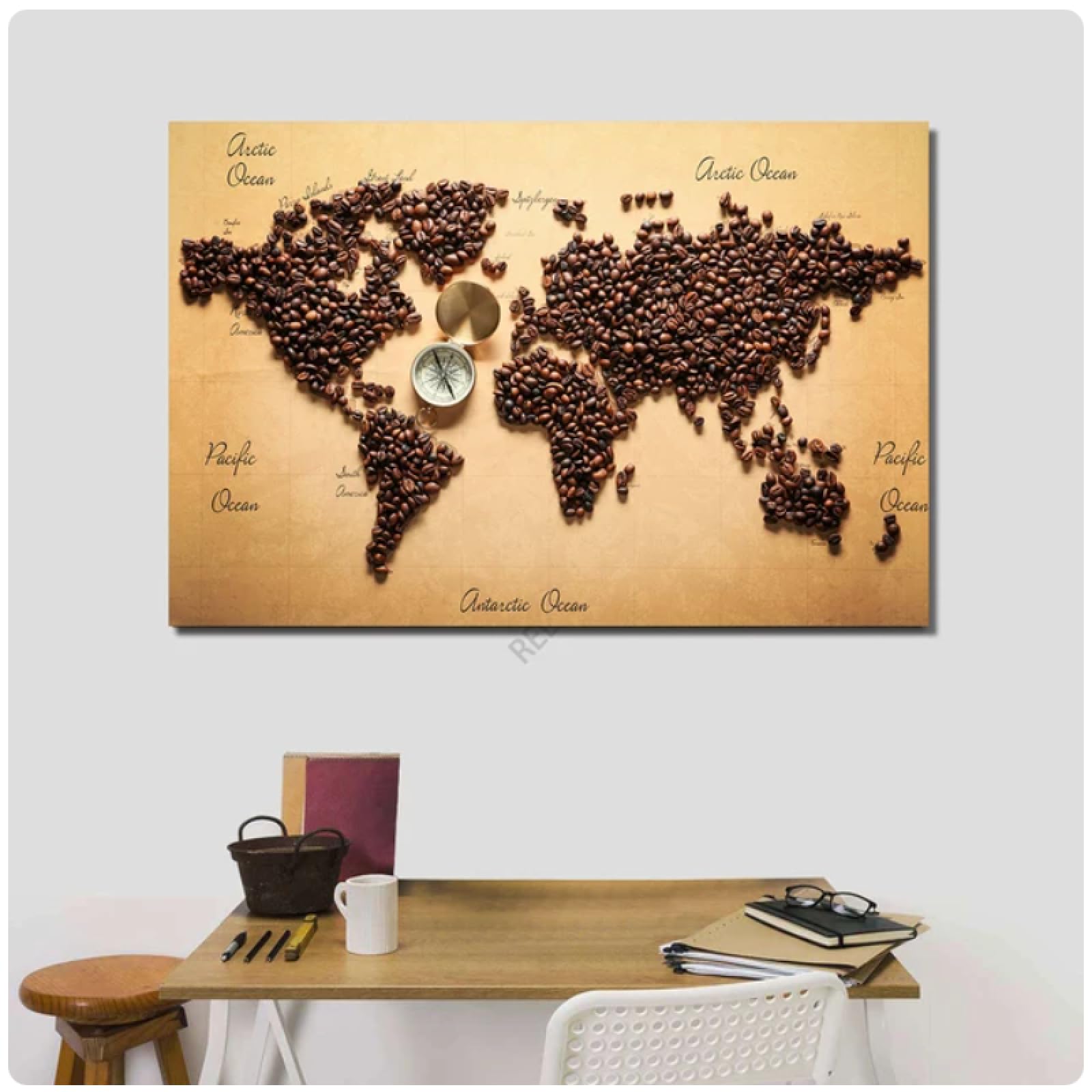 Amazon.co.jp: BAIQIAOLIYI 世界地図 ローストコーヒー豆製 コンパス