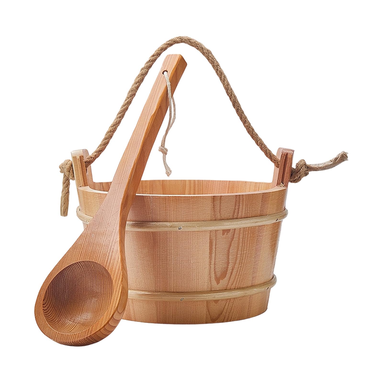 Portable Wooden Sauna Bucket and Ladle 4L Large Capacity Steaming Bathroom Tool for Home Use Wooden Sauna Bucket Ladle Set