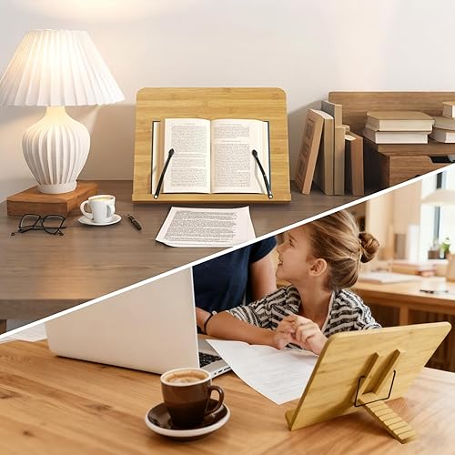 Miniatura 4 de Soporte ajustable para libros, estable y ligero, soporte de madera para libros de texto, bíbliarecetaalmohadillalecturabandeja de libros de cocina