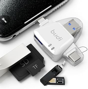 SD Card Reader for iPhone, 6-in-1 Micro SD TF Memory Card Reader Trail Camera Viewerport Adapter,Compatible with ipad/Android/Mac/Computer/CameraWhite
