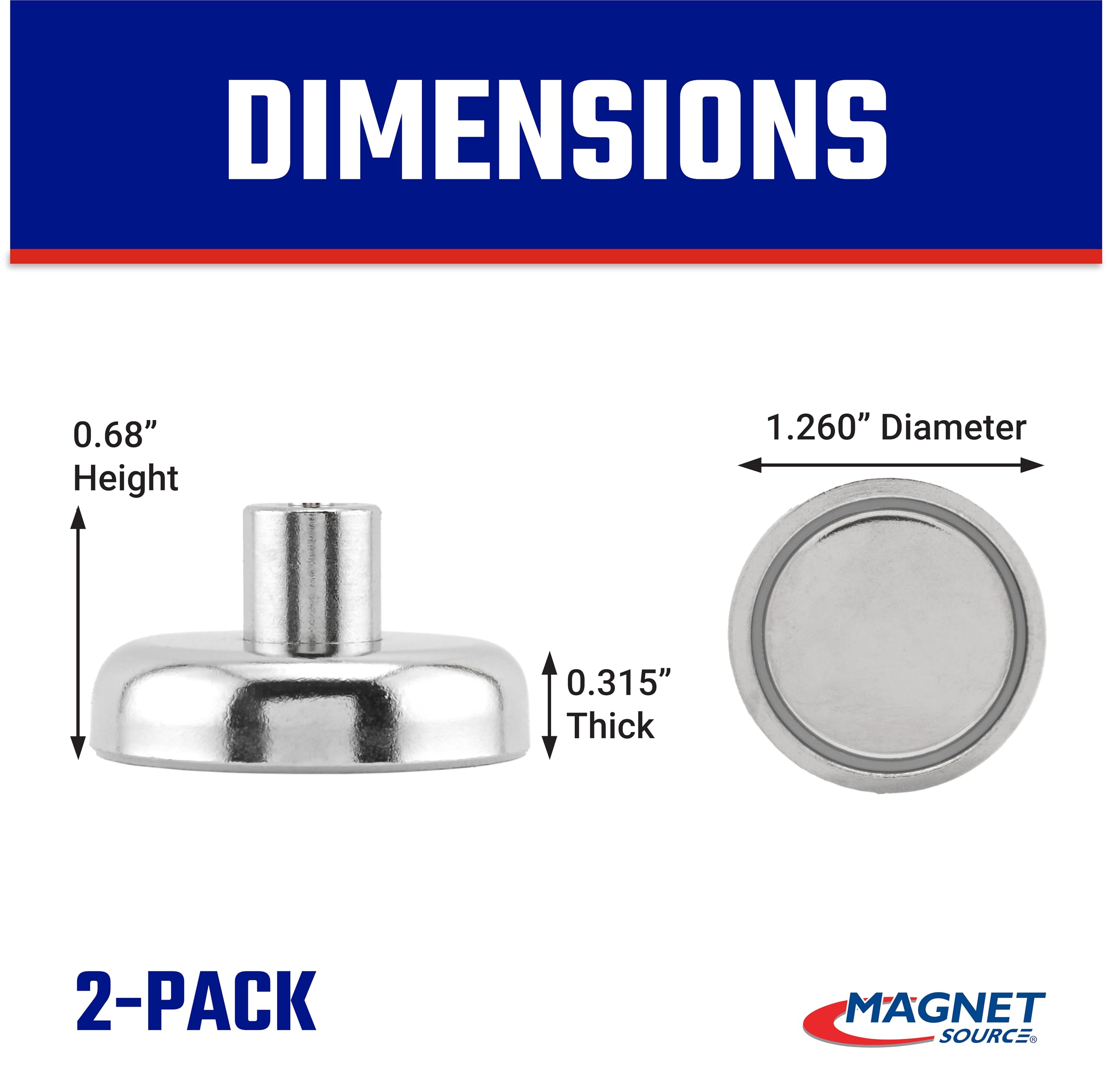 Master Magnetics Grade 42 Neodymium Round Base Magnet with 0.25-20 Female Thread Pack - Heavy-Duty Strong Magnets - 75 lb Pull Each - Nickel-Plated - 1.26" D - 0.69" H - 2-Pack — Amazon image 2