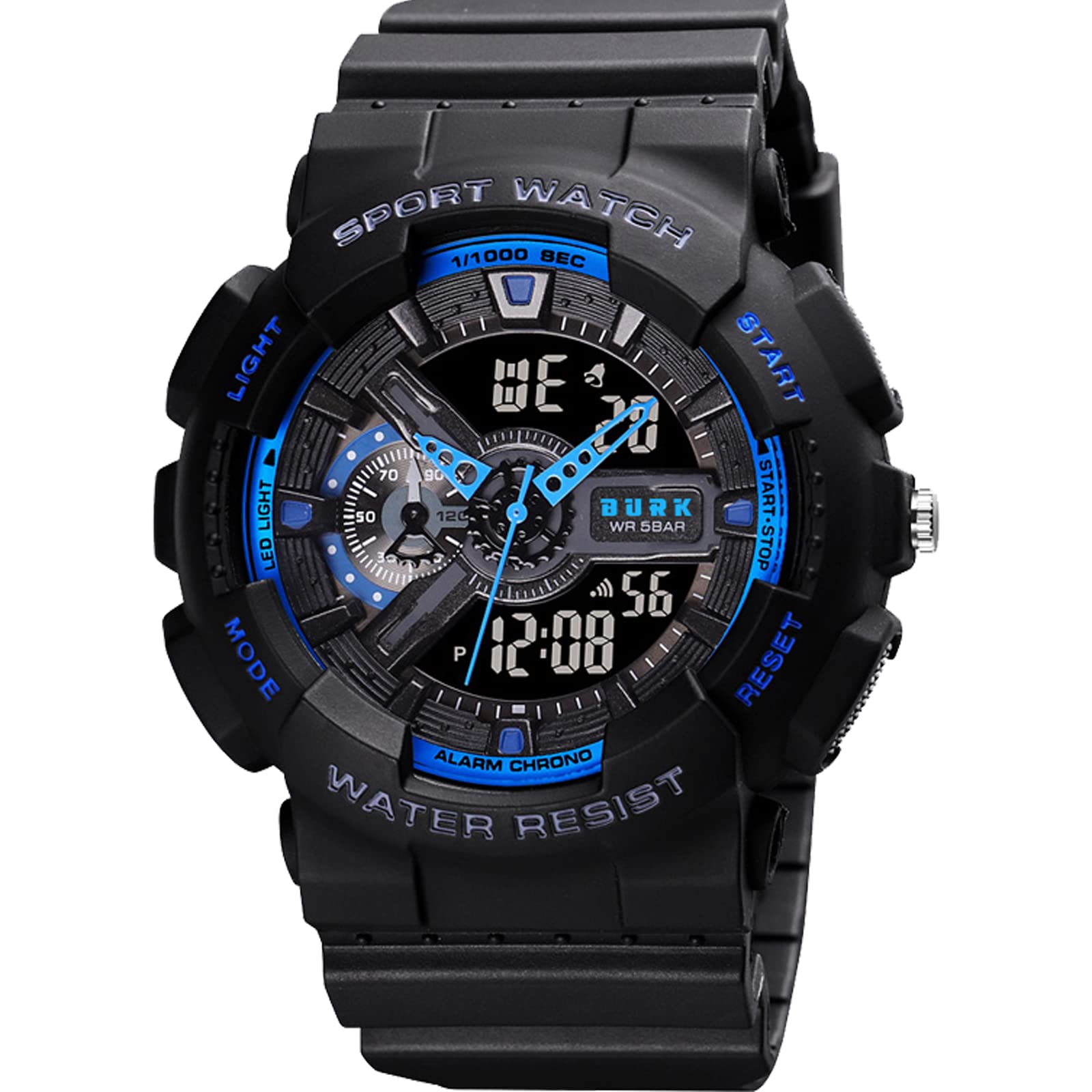 BURK 1688 Military Wristwatch Men Water Shock Resistant Dual Time Sports Digital LED Display, Blue (B09NCBNJ1J) Amazon Price History, Amazon Price Tracker