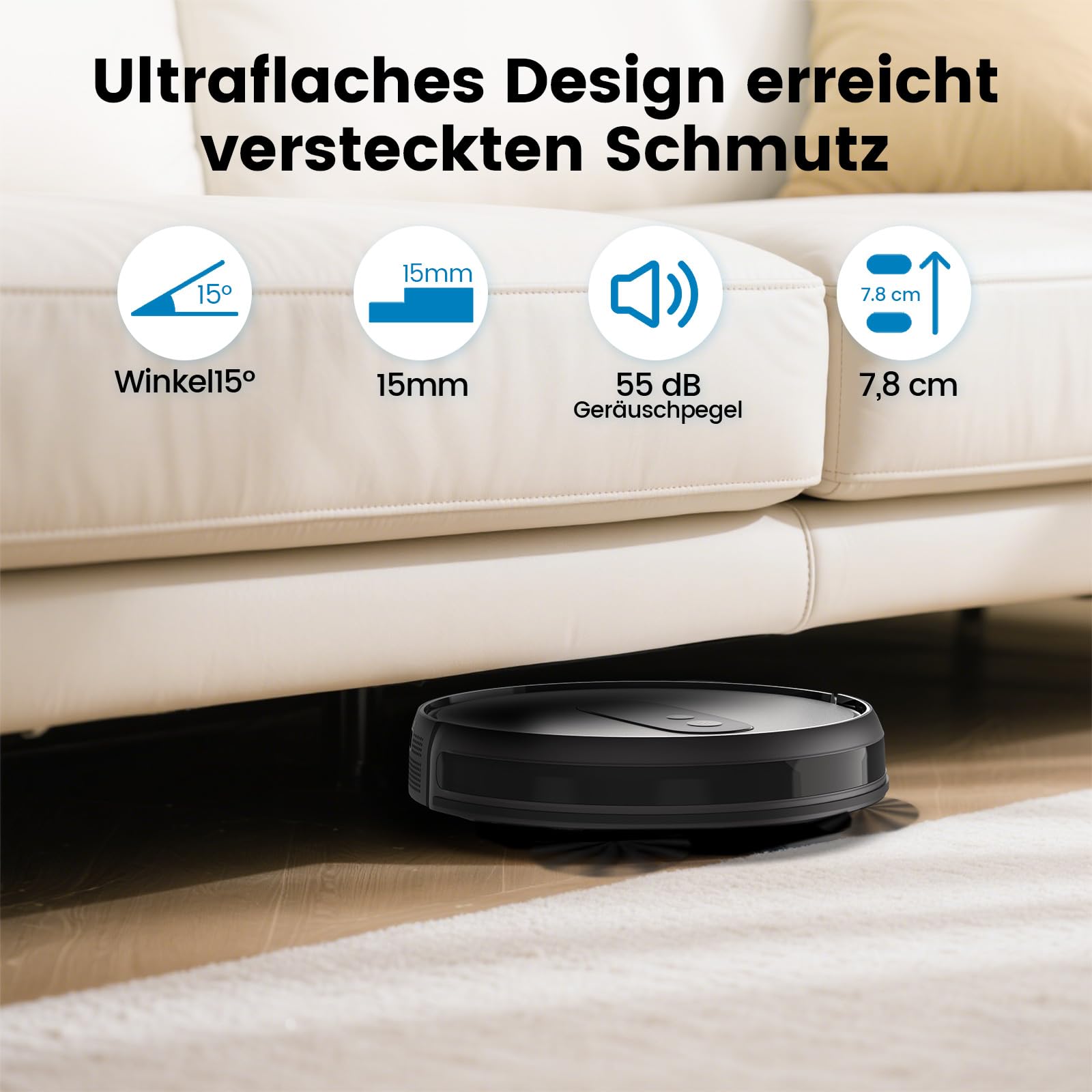 FIXR P25 Saugroboter, Staubsauger Roboter mit 4000 Pa Saugkraft, Roboterstaubsauger mit Ladestation, Saugroboter ohne Wischfunktion für Teppich Tierhaare Hartböden, 120 Min Laufzeit, APP Steuerung