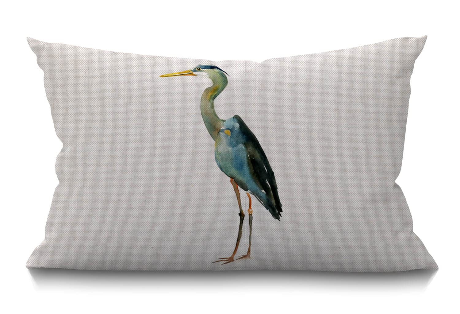 BGBDEIA Heron Cushion Cover, Watercolor Blue Heron Waist Lumbar Cotton Linen Throw Pillow case Cushion Cover Sofa Home Decorative Rectangle Oblong 30 x 50 cm 12x20 Inches