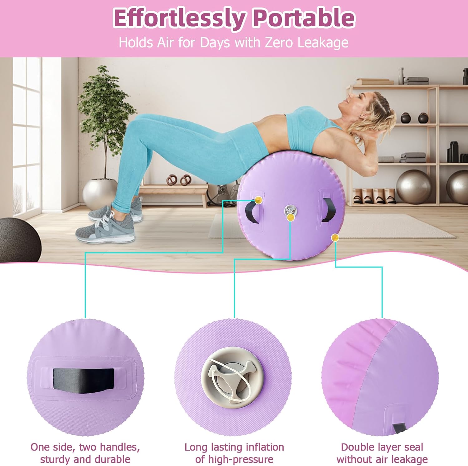 Vapaus Gymnastics Air Barrel Inflatable Tumbling Roller Mat Back Handspring Trainer Air Roller Tumbler Octagon Barrel Gymnastics Equipment for Tumble Track Cheerleading Yoga Training Durable AntiSlip Double Seal Without Pump