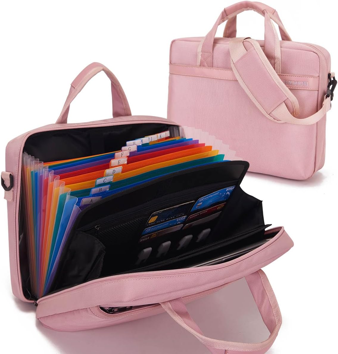 BARDOLPH Accordian File Folder with Handle, 12 Pocket Expanding Folder with Zipper, Heavy Duty Accordian Organizer (PINK)