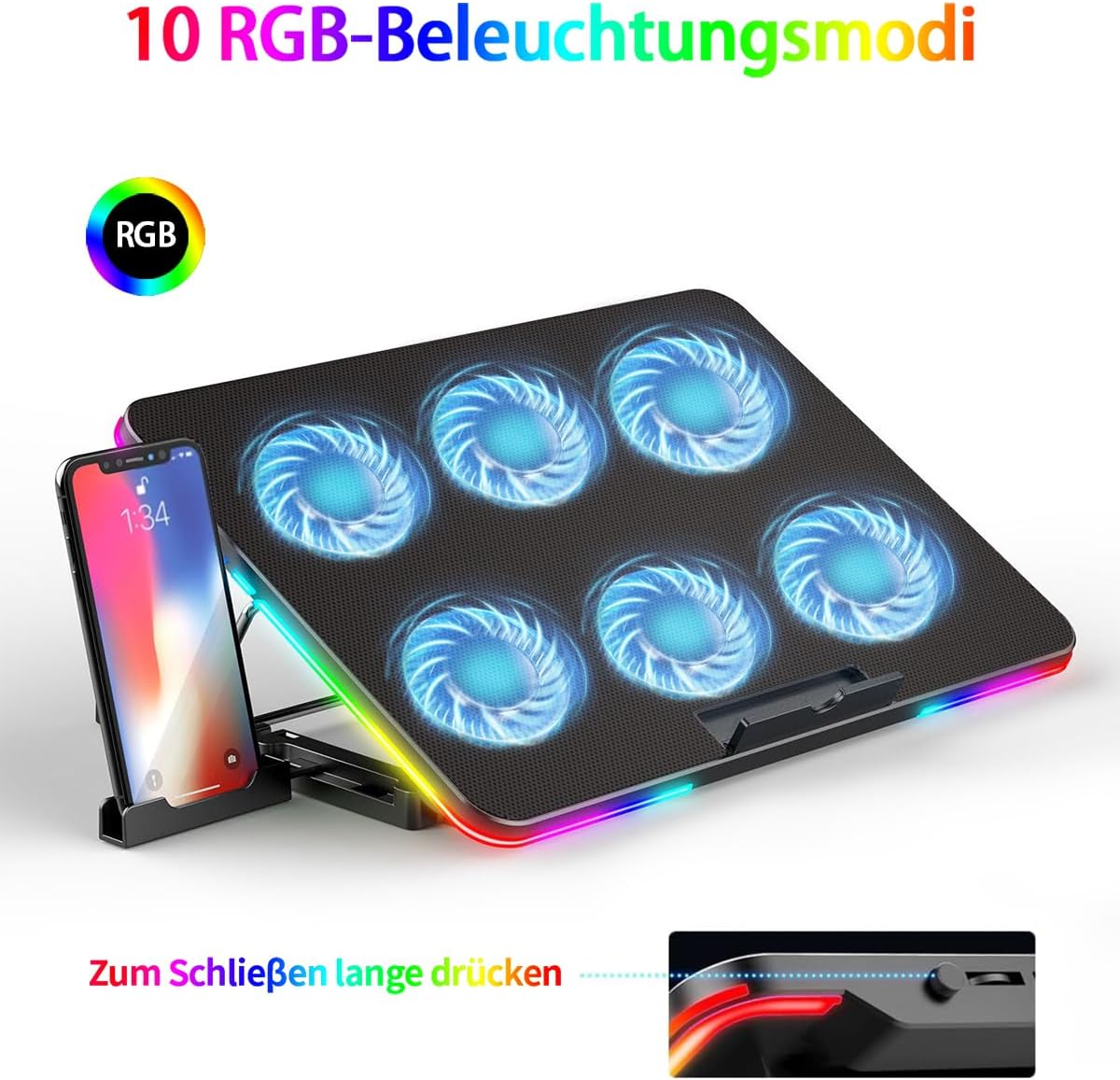 Cooling pad with RGB lighting illuminated