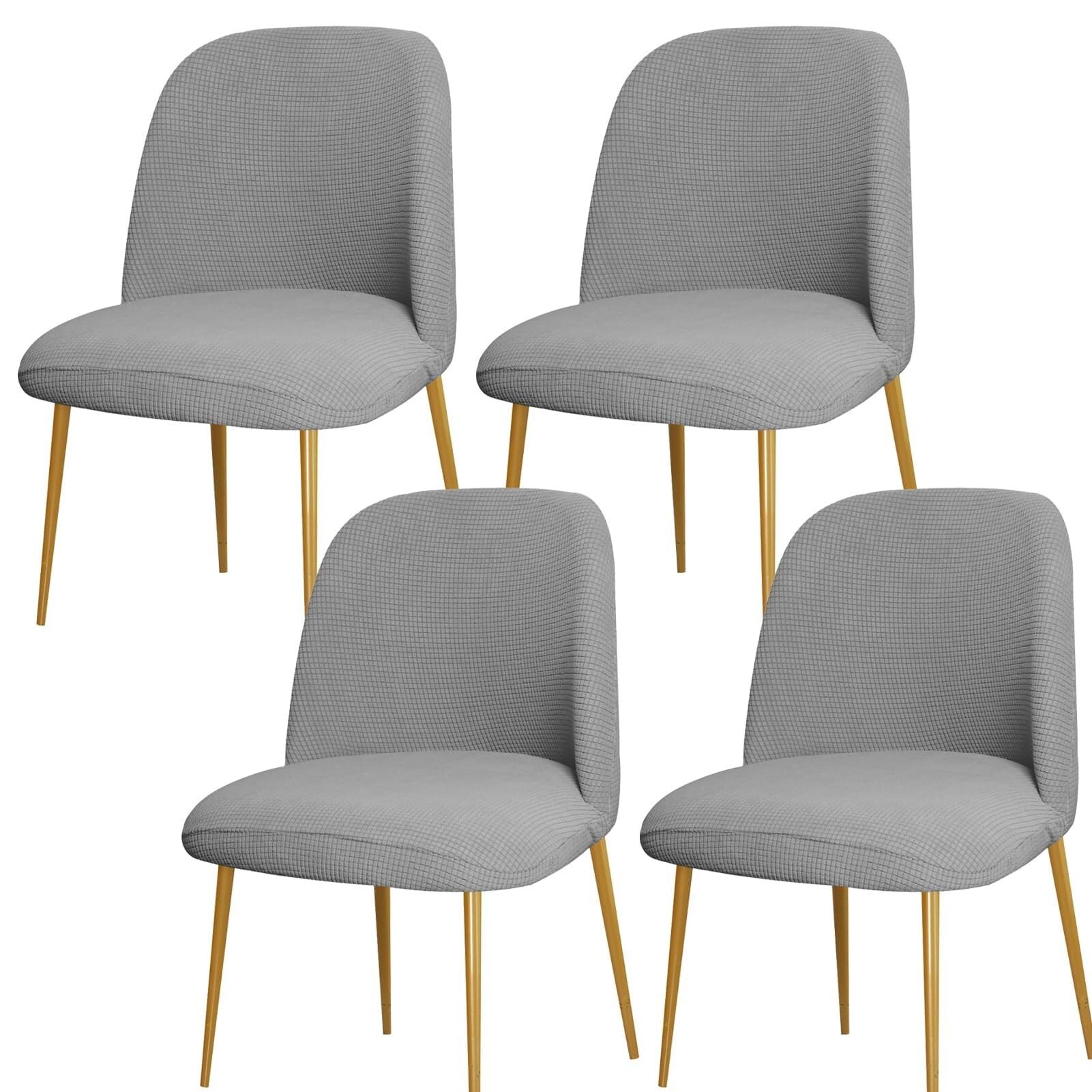 NMVAWIPT Curved Back Dining Chair Covers, Semi Circle Protectors, Polyester Jacquard Fabric, Machine Washable(Light Gray,4Pcs)
