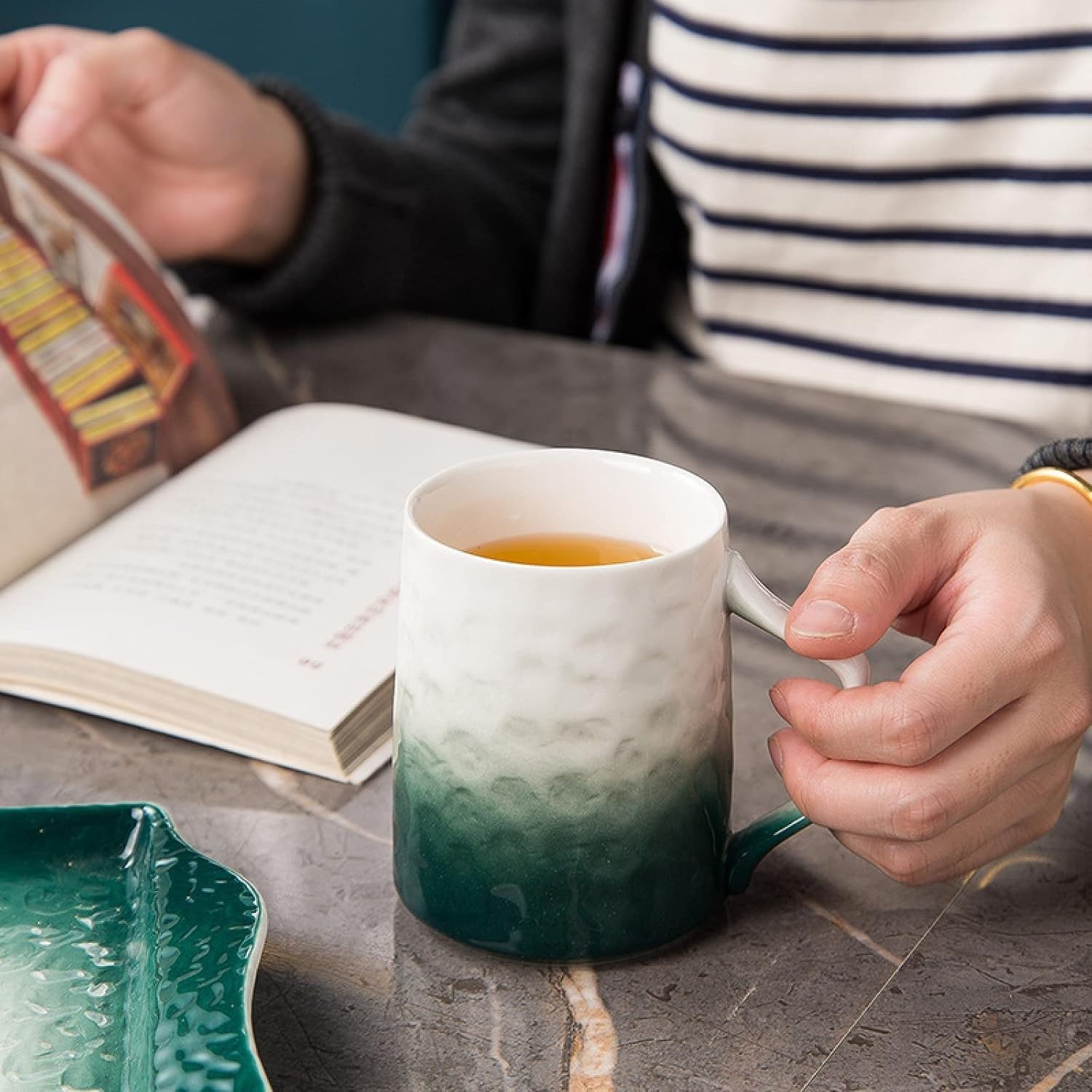 Zestaw filiżanek do espresso, kubki do kawy, herbata porcelanowa dla dorosłych 1 czajniczek 6 Nordic Service dla osób do użytku domowego i biurowego Prezent(Green)