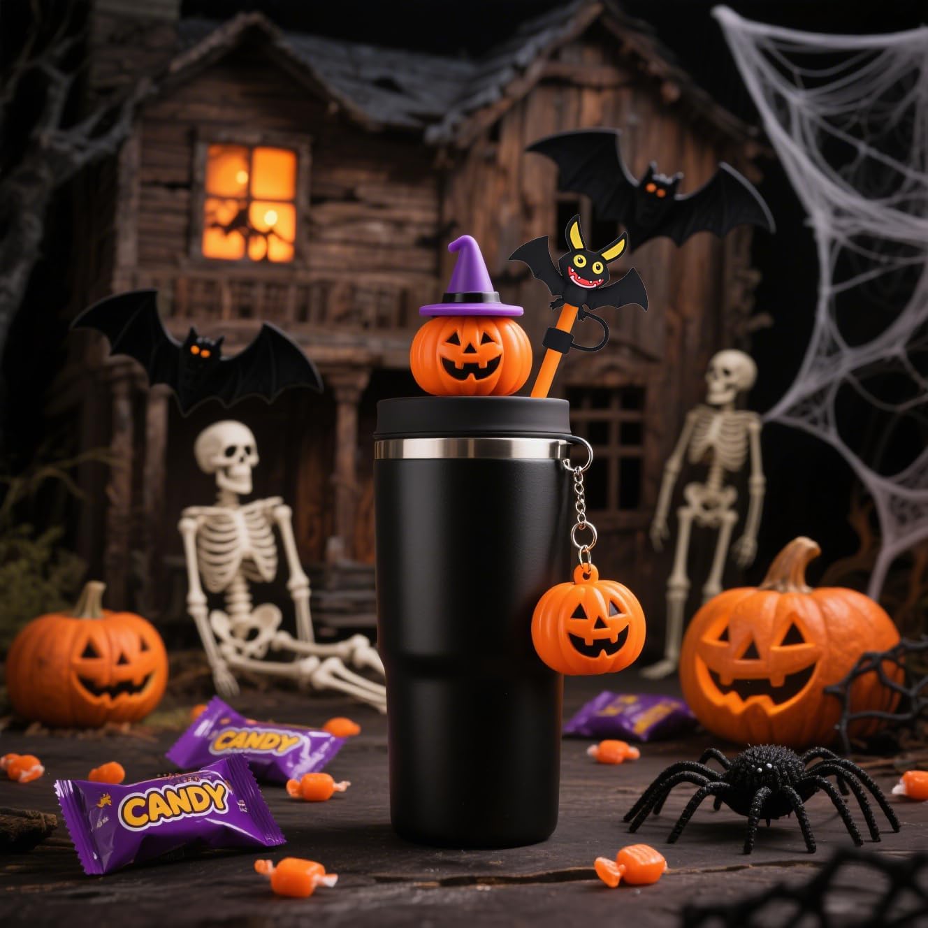 6 PCS Halloween Straw Toppers for Stanley 30&40 Oz Tumbler, 10mm/04in Straw Covers Cap for All 9-10mm Straws, Dust-Proof Reusable Protector Topper for Water Bottle-Pumpkin - Image 5