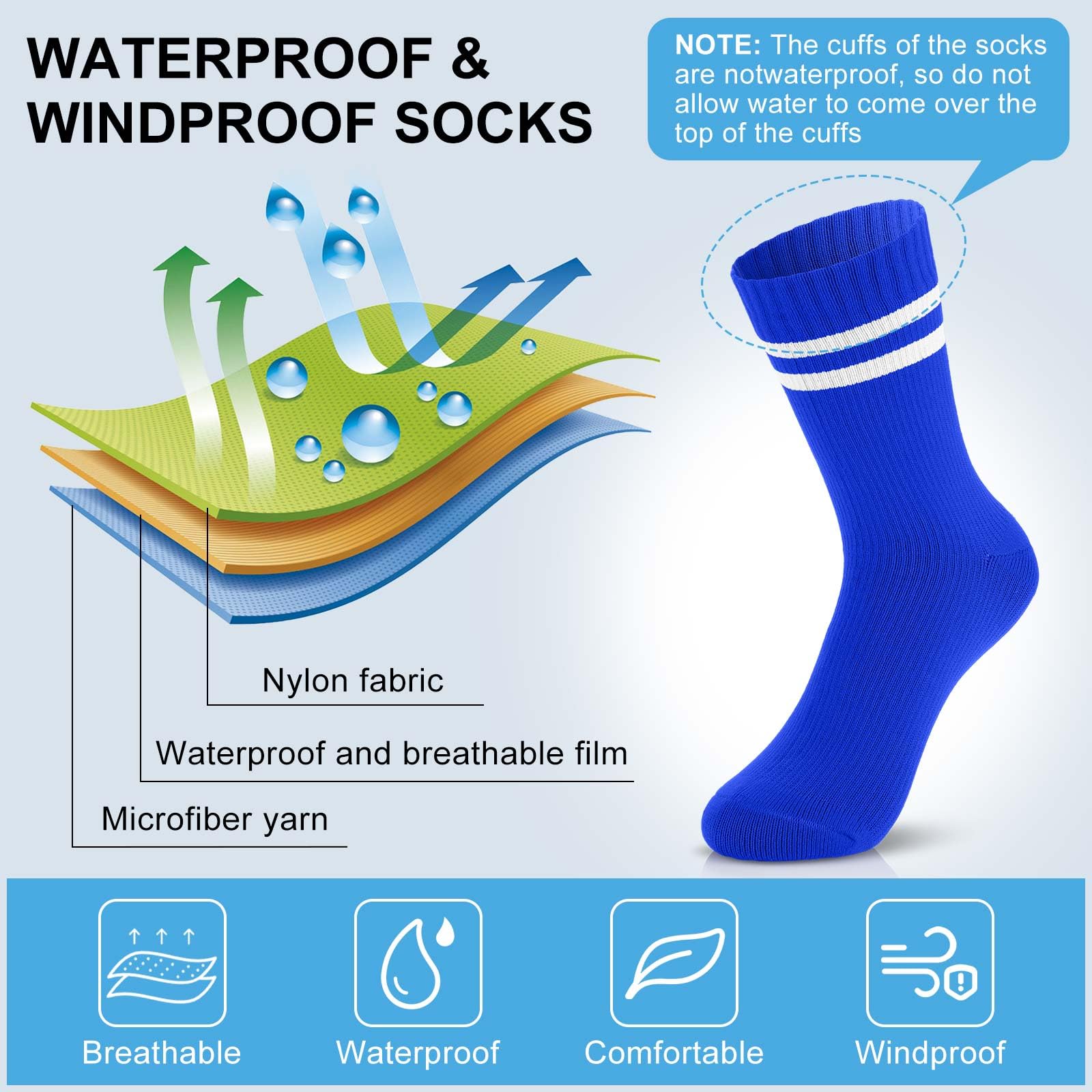 Geyoga 3 Paar wasserdichte Socken für Kinder, Mädchen, Jungen, Outdoor-Watsocken, atmungsaktiv, Skifahren, Wandern, Socken für Reisen, Camping