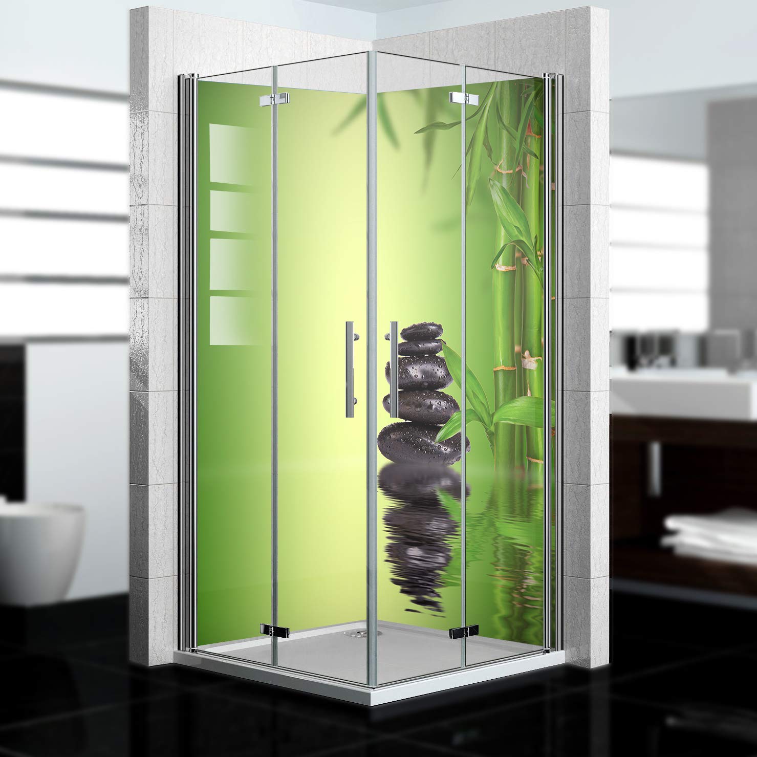 Dedeco Eck-Duschrückwand Zen V3 – Wasserfeste Aluminium-Platte, Made In Germany (2x 90x200 Cm)