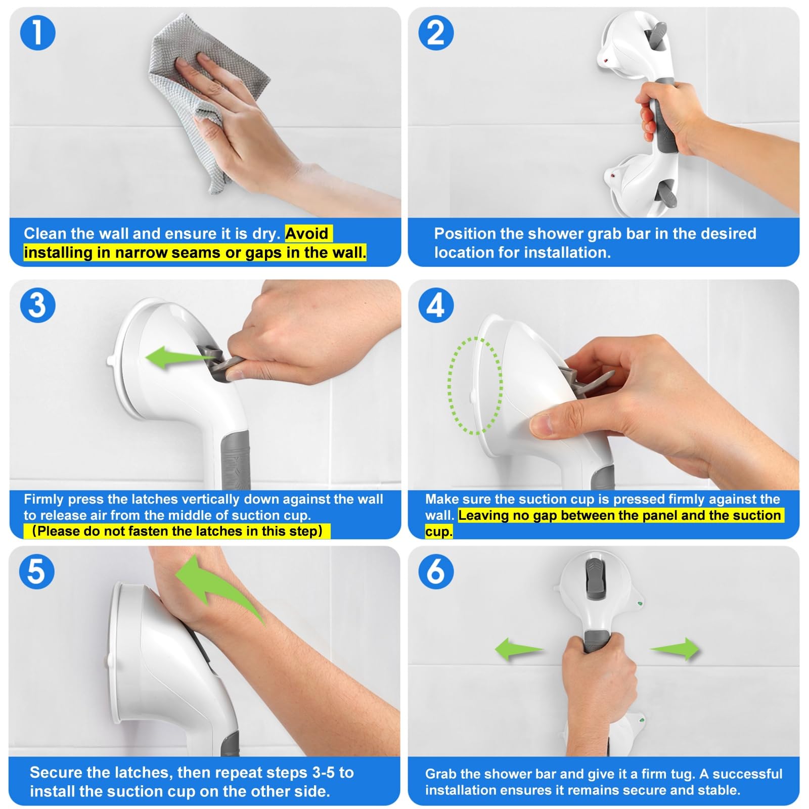 Barras de agarre con ventosa para bañeras y duchas (1, gris)