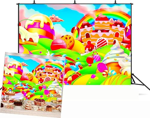 Beautiful Times 1998 Ccandy House - Telón de fondo de dibujos animados de 7 x 5 pies, fondo de dibujos animados de tierra de caramelo, helado,