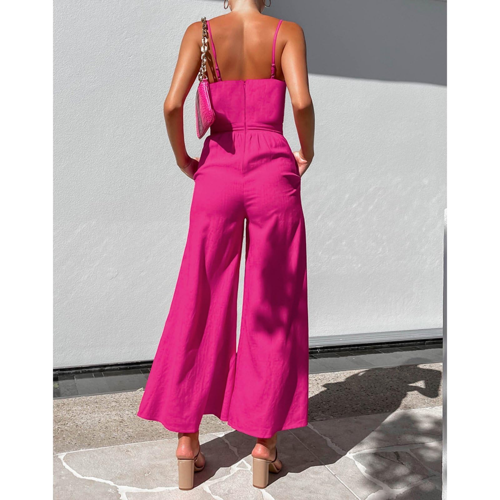 Damskie Seksowne Kombinezony Spaghetti RamiąCzka Off Shoulder Modny Front Tie Wysoka Talia Szerokie Nogawki Pajacyk