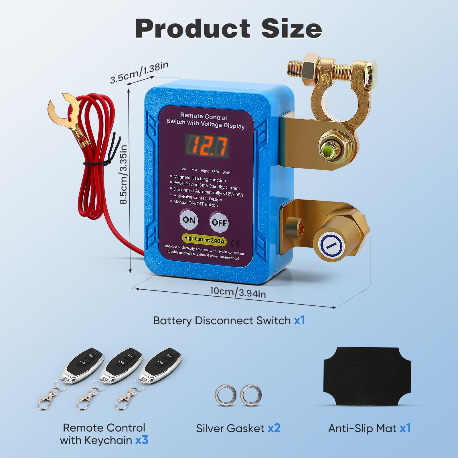 Stacca batteria 12V 240A per Auto, Staccabatteria automatico con Telecomando, Stacca batteria moto automatica, per Auto, ATV, Camion, RV, Barca